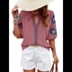 thumbnail image 2 of Blusas de Verano para Mujer, Blusas Florales Bordadas con Mangas Abullonadas, Cuello en V, Estilo Bohemio, Informal Rosa M, 2 of 7