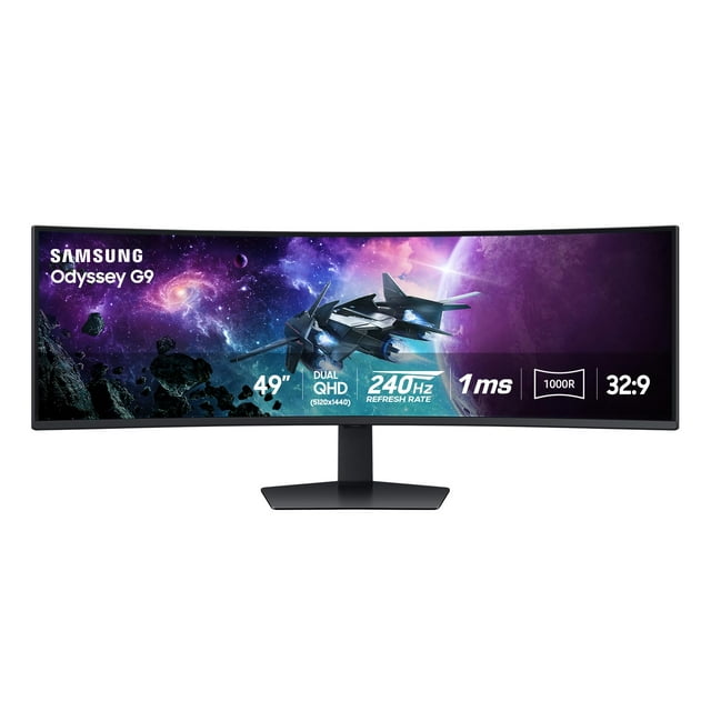 Monitor curvo para juegos SAMSUNG Odyssey G9 (G95C) serie DQHD 1000R de 49", 240 Hz, 1 ms (GtG), DisplayHDR 1000, AMD FreeSync Premium Pro, modo de ahorro de ojos, cambio de fuente automático+, LS49CG