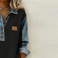 thumbnail image 5 of Plus Size Button Down Shirts for Women Women's Solid Color Casual Long Sleeved Lapel Button Denim Splicing Pullover Sweatshirt Tops, 5 of 6
