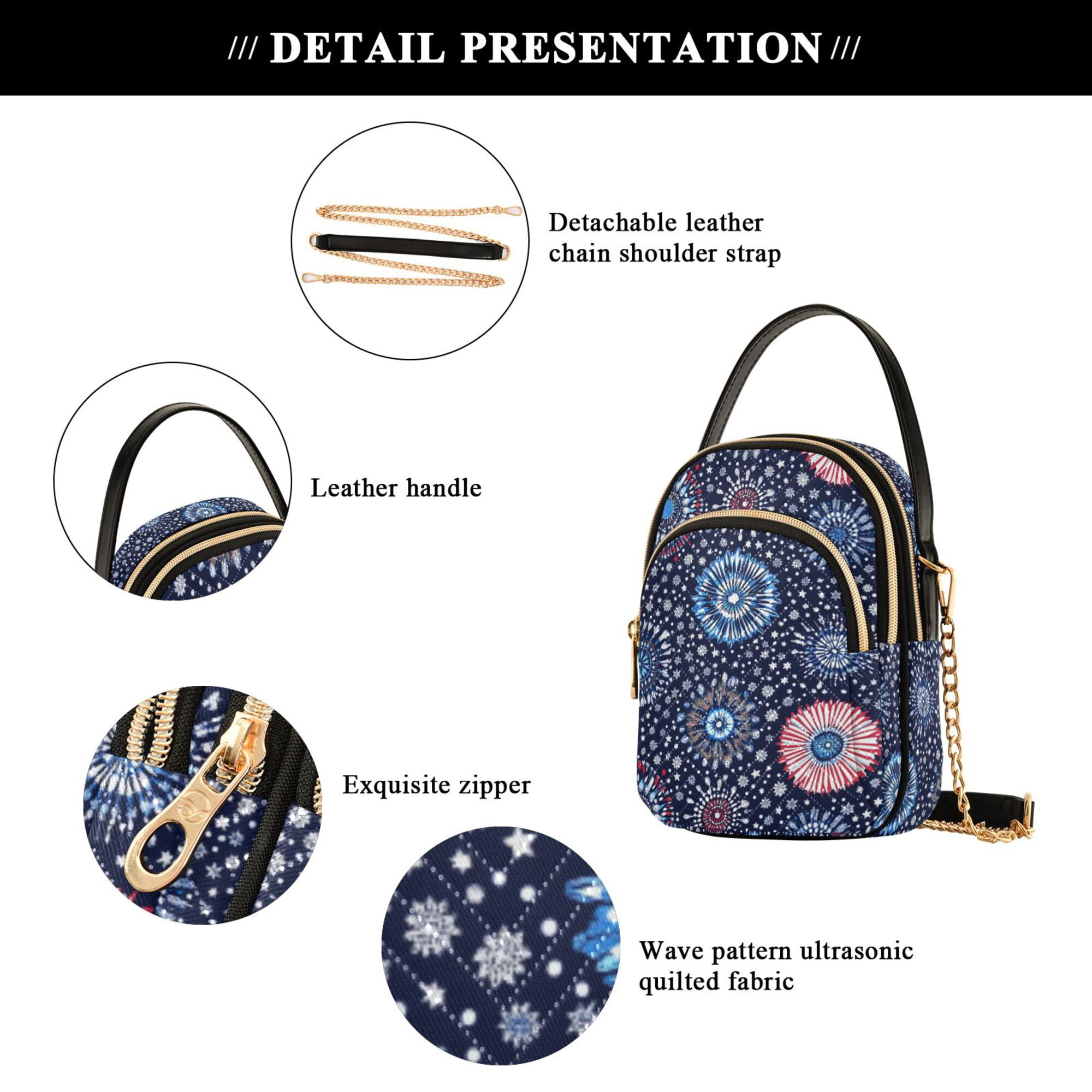 FORMRS Crossbody Bag for Women Quilted Travel Shoulder Cell Phone Purse with Chain Strap Handbag, Blue Fireworks Pattern