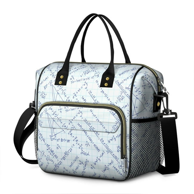 Laboratory Science Design Large Insulated Lunch Bag – Leakproof Dual Compartment Cooler Tote Adjustable Strap Multi pocket Organizer for Work and Study