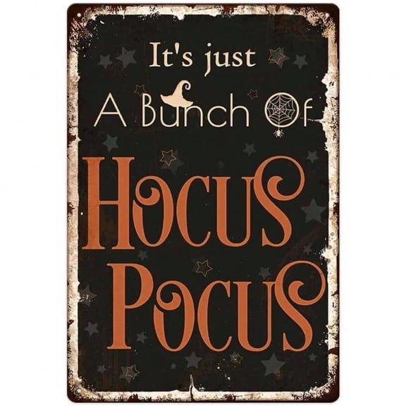 HELLOYOUNG Funny Halloween Metal Tin Sign 8x12 Inch Hocus Pocus Quote Vintage Wall Decor Indoor Outdoor Art Poster
