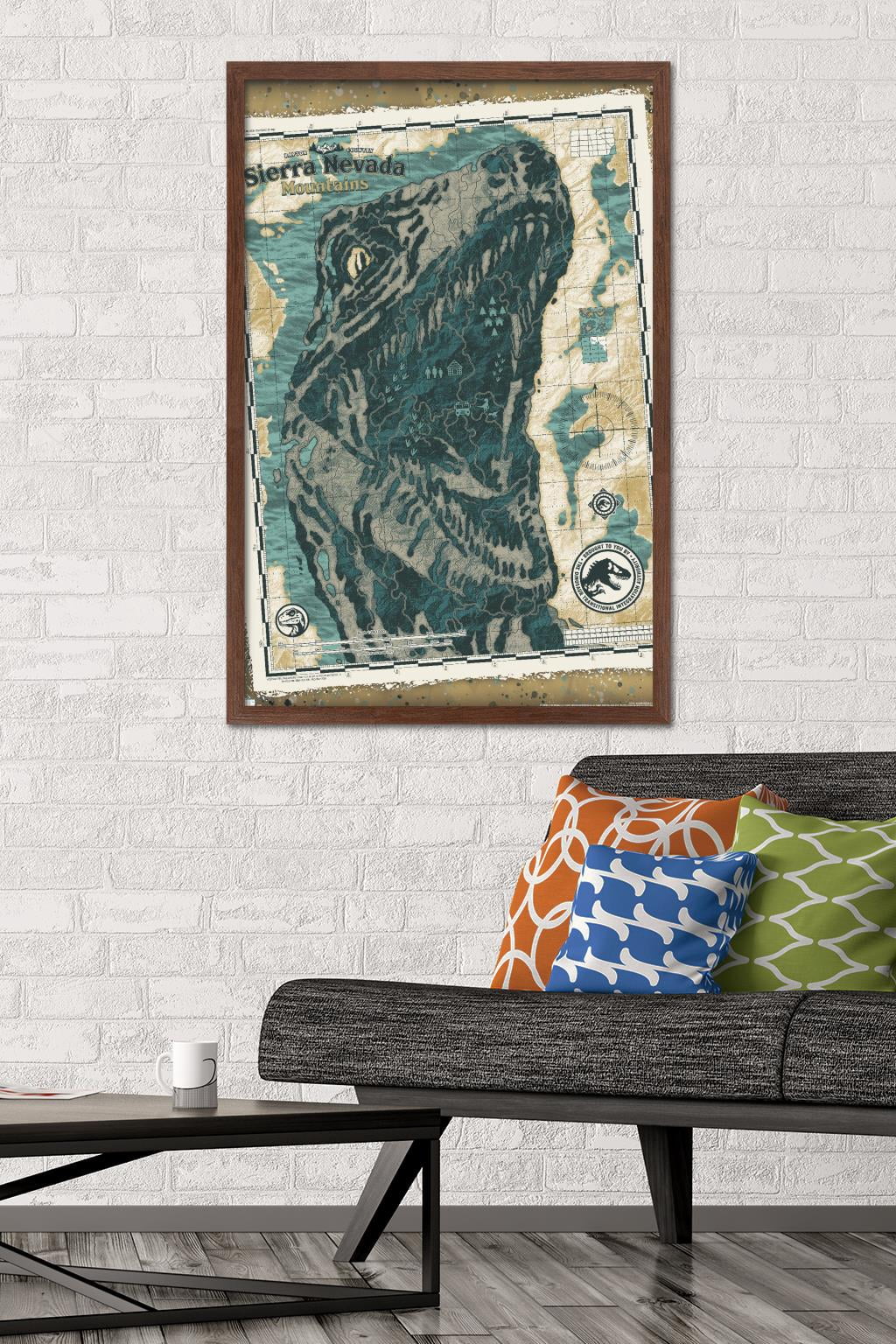 Jurassic World: Dominion - Sierra Nevada Mountains Map Wall Poster, 22.375" x 34" Framed