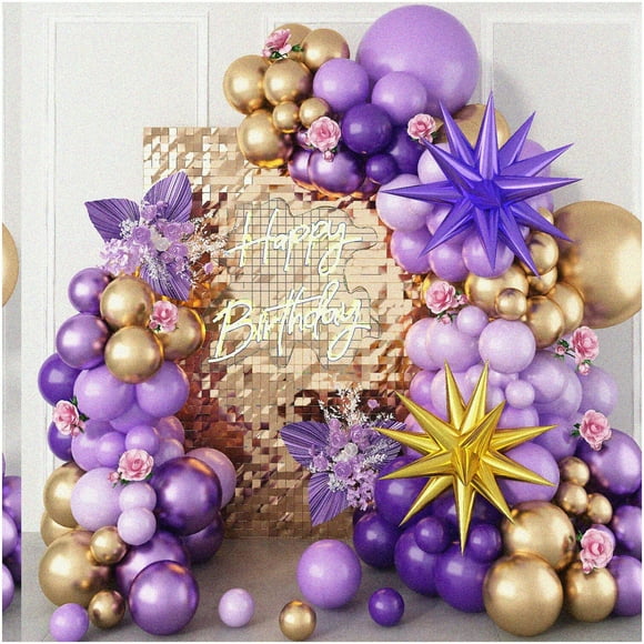 Lavande Rêves Ballon Arc Kit - Ballons Violet Foncé & Or Métallique pour l'Anniversaire des Femmes, Décorations de Mariage et de Fête