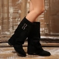 thumbnail image 2 of Xfvqtps Knee High Boots for Women Fold over Chunky Low Heel Double Buckle Strap Suede Tall Boots, 2 of 9