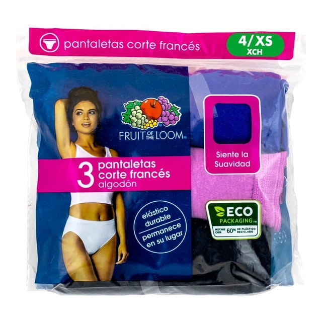 Pantaletas Fruit of the Loom para Mujer, Corte Francés 3 Piezas Multicolor Talla 4