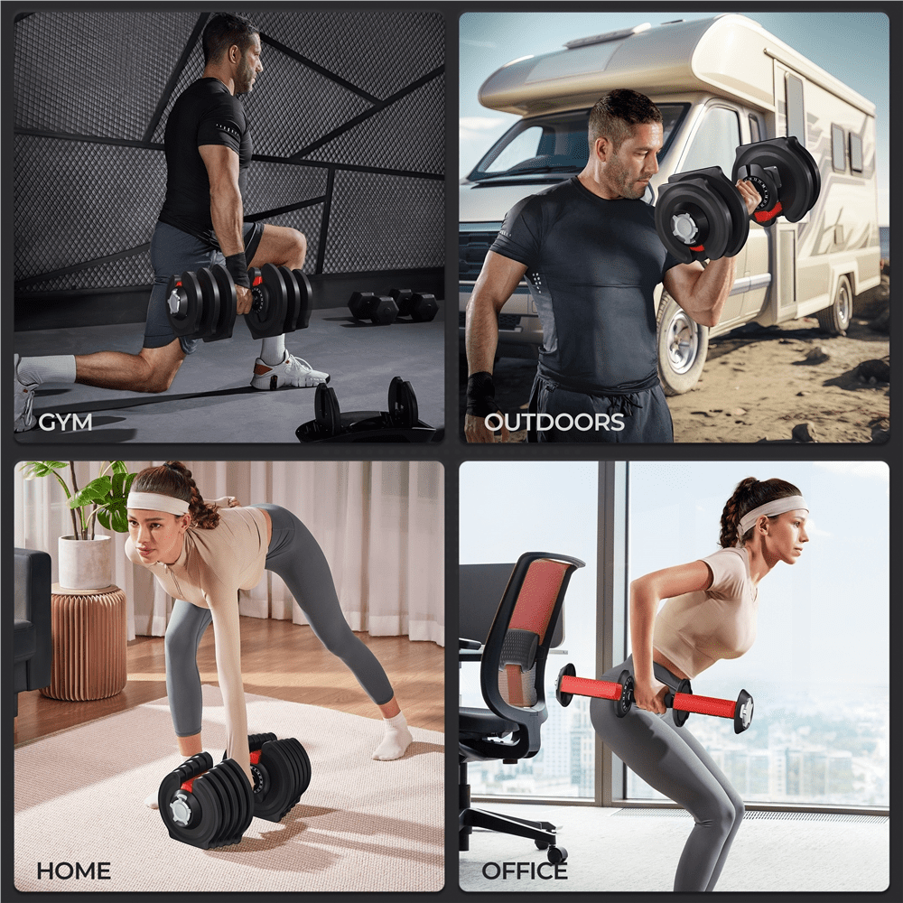 Renwick 16-in-1 Quick-adjust Dumbbell Set with Tray, Black
