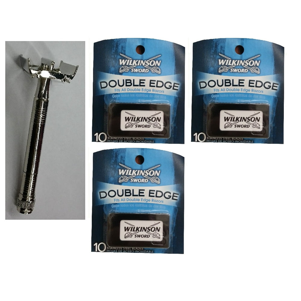 Double Edge Safety Razor + Wilkinson Sword Double Edge Razor Blades, 10 ct. (Pack of 3