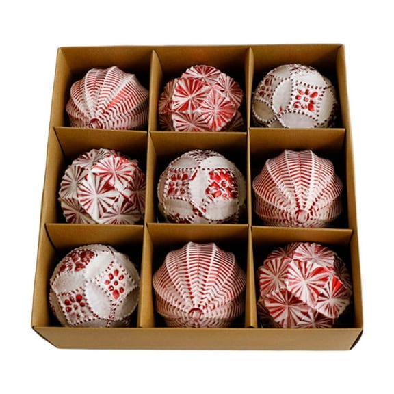 9pcs Antique Christmas Ball Ornaments, Shatterproof PVC Baubles, Glossy Matte Glitter Hanging Decorations with Lanyards, Holiday Tree Décor for Home, Party