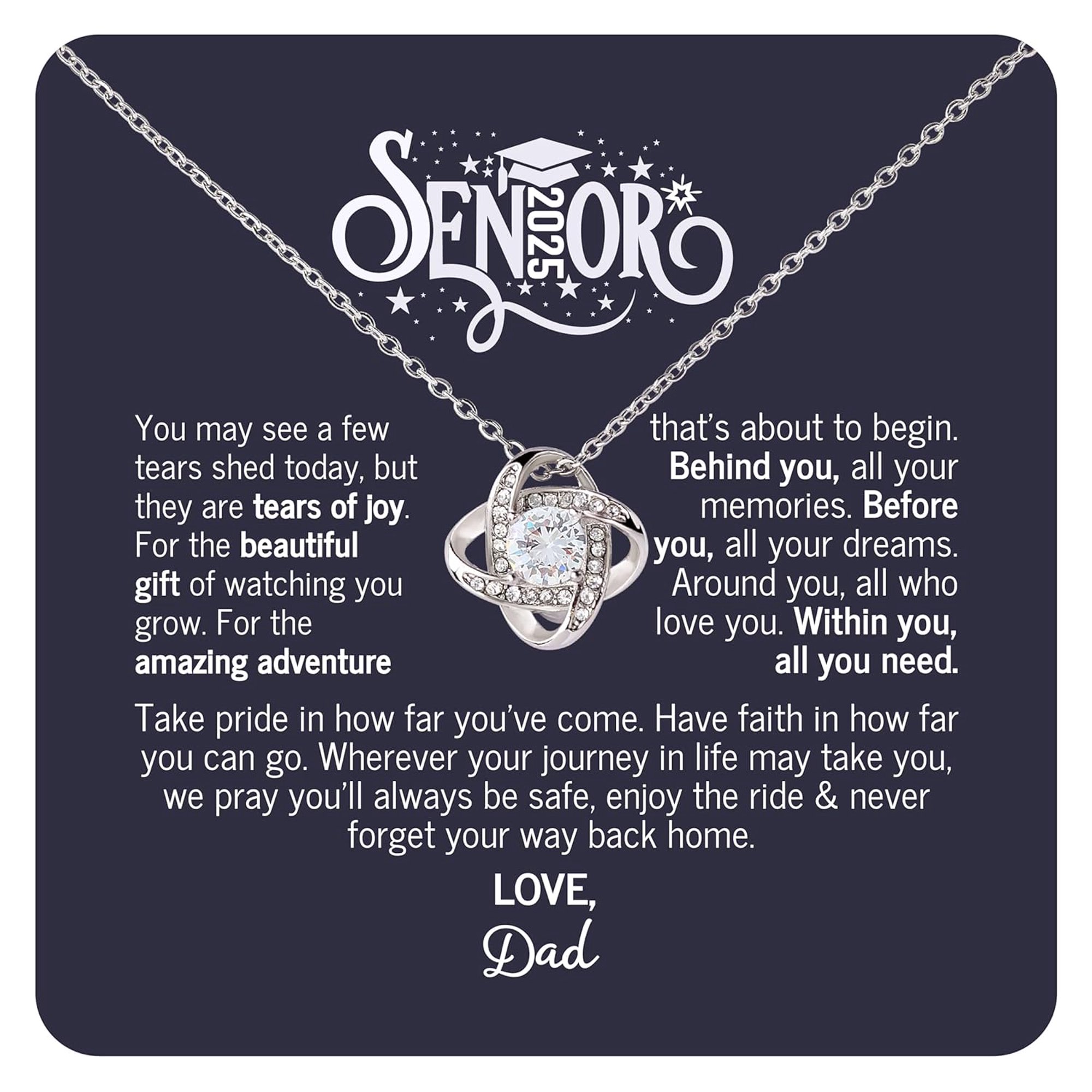 Senior Graduation 2025 - Inspirational Necklaces For Women, High School, College Graduation Her, Daughter From Mom Or Dad Granddaughter Necklace From Grandma Beautiful #1445, Gold Love Knot Necklace