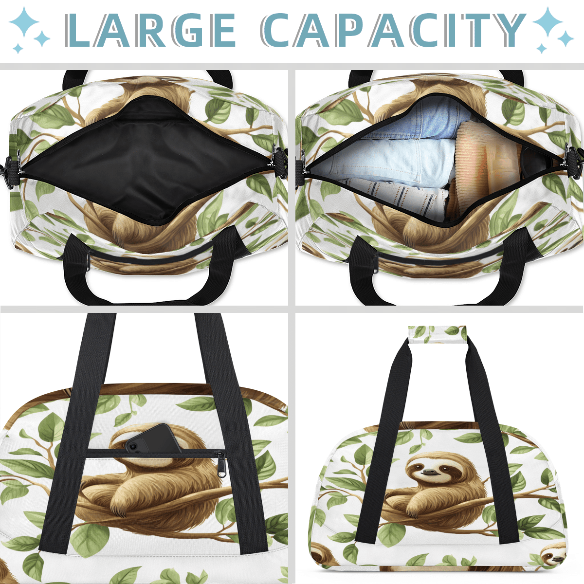 Herdesigns Sloth Sports Duffle Bags Travel Duffle Bag Gym Bag Cute Weekender Travel Bag Waterproof Overnight Bag Carry On Travel Tote Bag Dance Bags