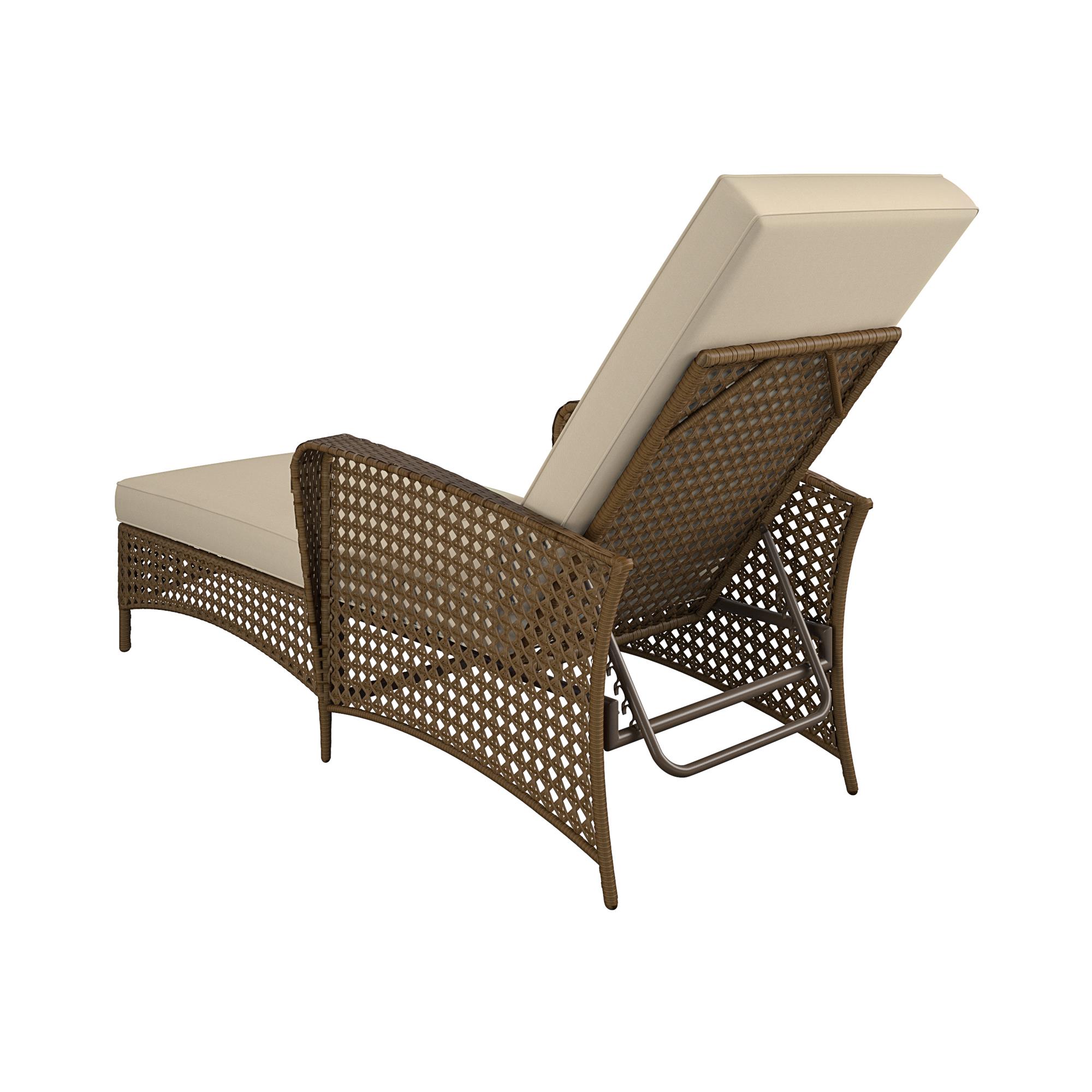 COSCO Outdoor Living Adjustable Chaise Lounge Chair Patio Furniture, Brown Wicker and Tan Cushion