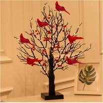 Vintage Glowing Tree with Cardinals (21 in), Equipped with 6 Birds and 54 Red Fruits, 2025 New Glowing Tree with Cardinals, Removable Base, Suitable for Christmas, Halloween Decorations (1 PCS)