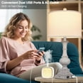thumbnail image 5 of 26" Farmhouse Lamp with 2 USB Ports & AC Outlet, Vintage Rustic Touch Control Bedside Lamp, Resin 3-Way Dimmable Nightstand Lamp Fabric Shade for Living Room Bedroom Decor Gray(LED Bulb Included), 5 of 18