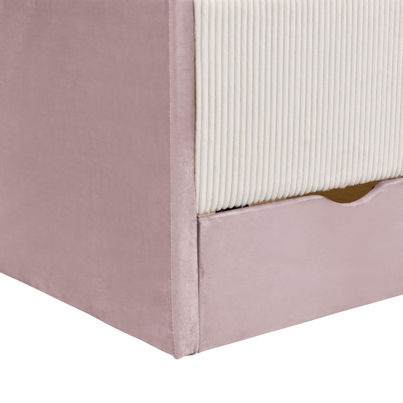 Full Size Upholstered Daybed Frame, Low-Profile Storage Platform Bed with 2 Drawers and Open Compartment, Two-Tone Accent Kids Bed