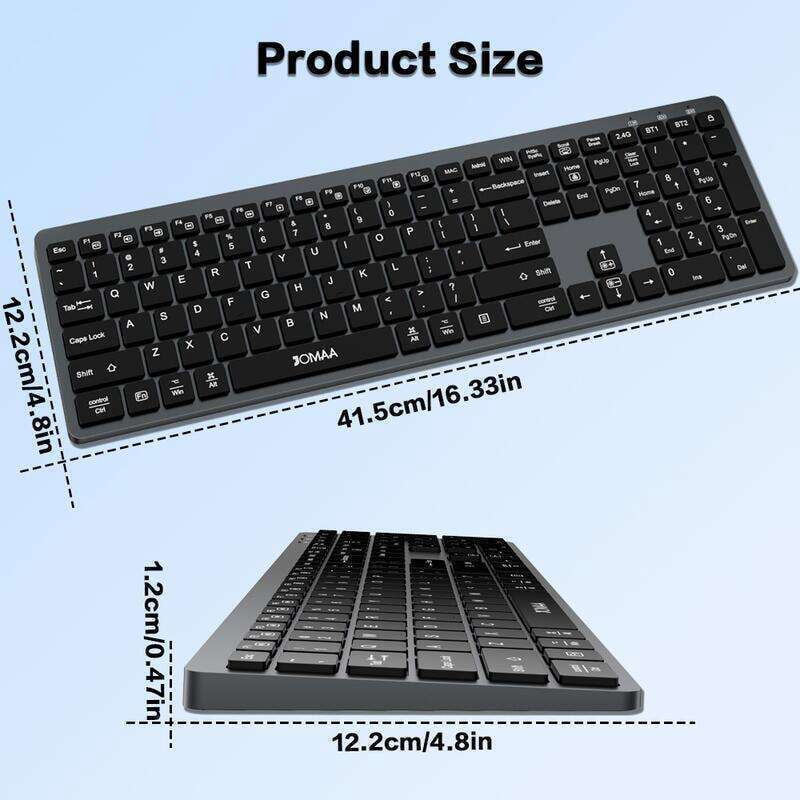 Full Size Silent Click Wireless Keyboard, RGB Backlit Rechargeable Bluetooth & USB Multi-Device Keyboard for Office, Compatible with Windows Mac iOS Android
