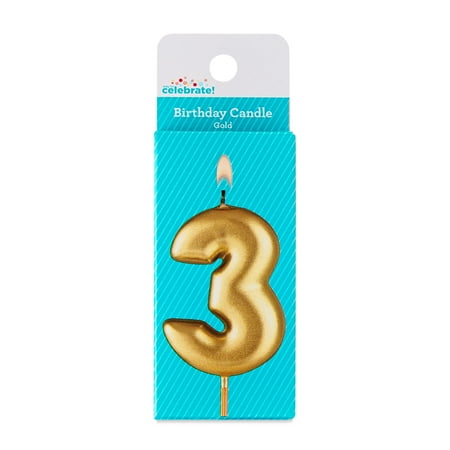 Gold Number 3 Birthday Candle by Way To Celebrate