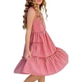 thumbnail image 4 of Ashirexll Robe Décontractée Sans Manches pour Filles, Couleur Unie, Col Rond, Haut à Fines Bretelles avec Imprimé à Carreaux pour Usage Quotidien, Âge 3-13 Ans, Rouge, 12-13 Ans, 4 of 7