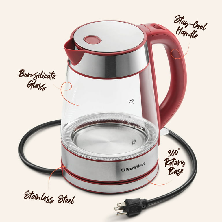 Speed-Boil Water Electric Kettle, 1.7L 1500W, Coffee & Tea Kettle  Borosilicate Glass, Wide Opening, Auto Shut-Off, Cool Touch Handle, LED  Light. 360 Rotation, Boil Dry Protection 