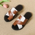 thumbnail image 4 of Flip Flops for Women Color Block Strappy Flat Sandals Lightweight Casual Slip on Summer Beach Shoes Brown Size 8, 4 of 7