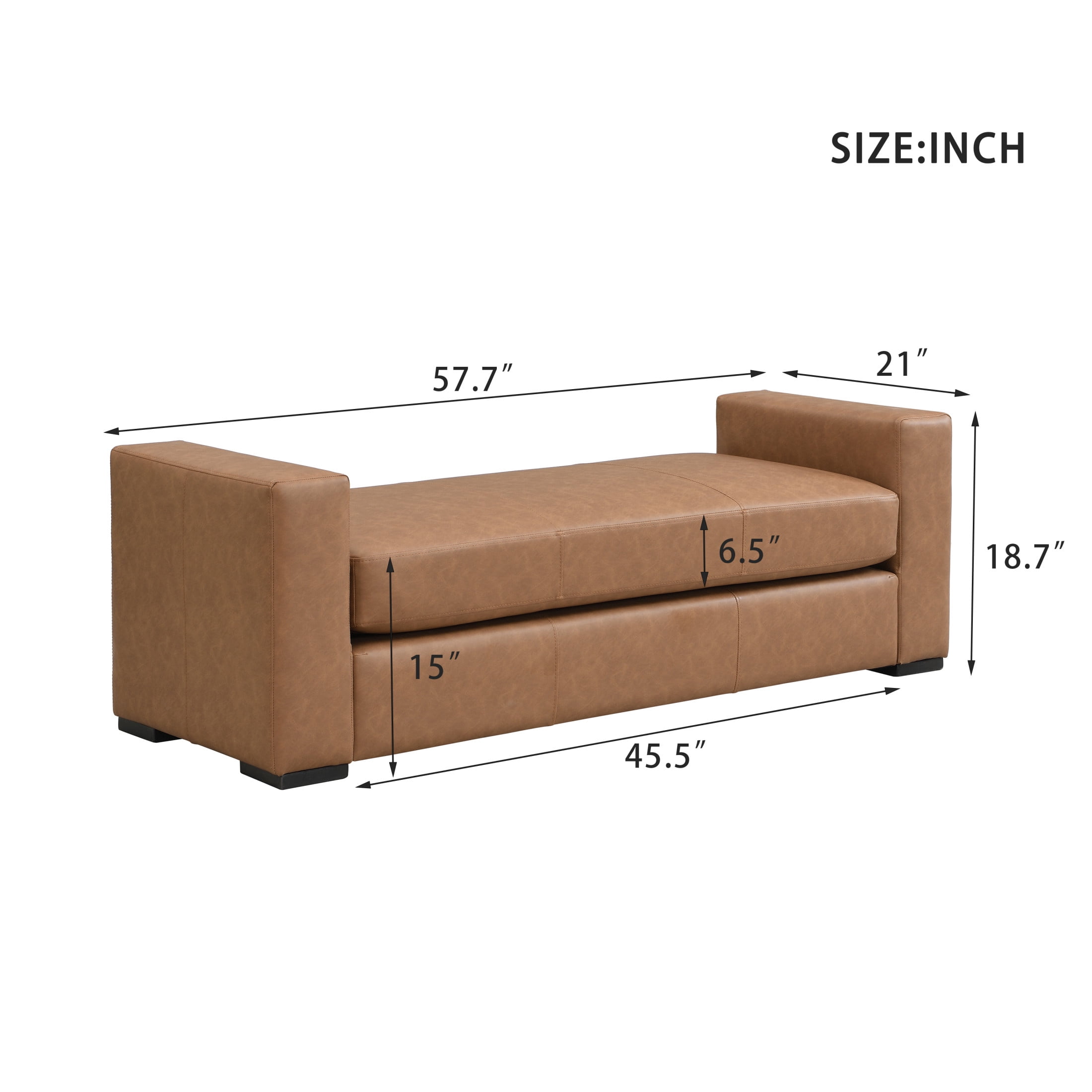 Christopher Knight Home 57.7" Rectangle Faux Leather Ottoman Bench with Armrests, Brown