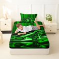 thumbnail image 4 of Castle Fairy Bright Neon Sports Car Twin Sheet Sets 3pcs for Kids, Green Glow Race Bedding for Bedroom, Green Black, 4 of 6