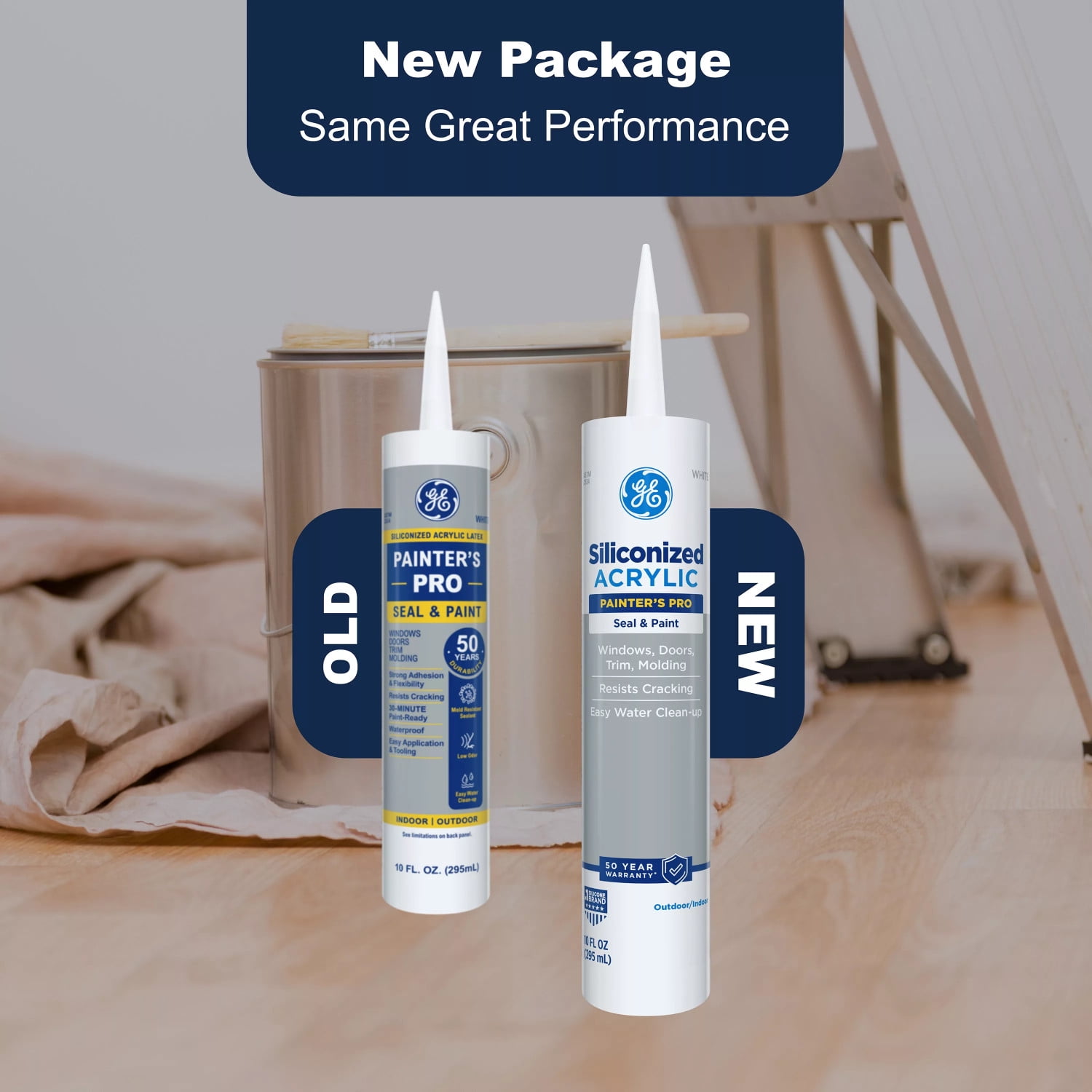 (12 pack) GE Siliconized Acrylic Painters Pro Sealant Seal & Paint, Pack of 1, White 10 fl oz Cartridge