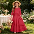 thumbnail image 6 of Girls Tiered Maxi Dresses Half Sleeve Ruffle Hem Long Dress Summer Casual Vacation Outfits Red, Size 5 Y, 6 of 7