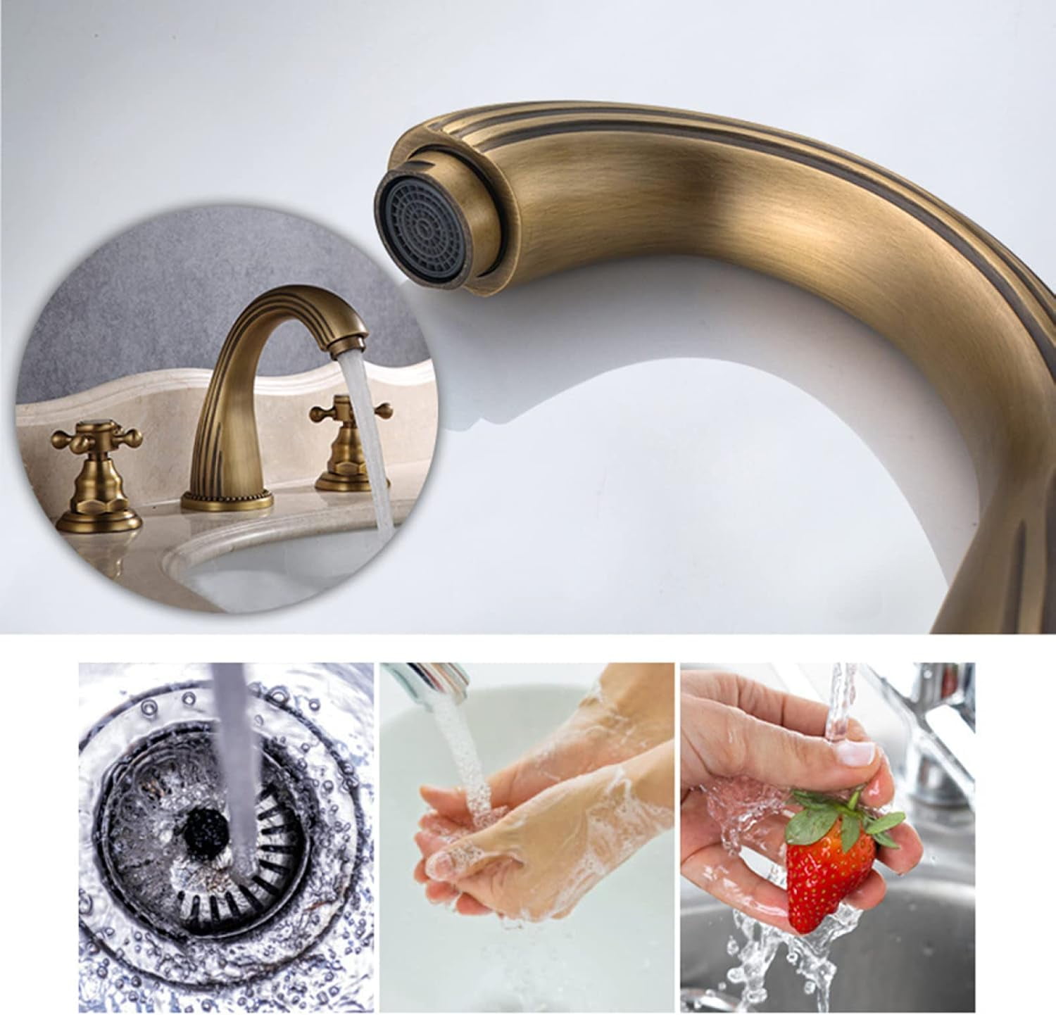 Vintage Bathroom Faucet, Hot and Cold Water Faucet, Brass Bathroom Faucet, 2 Handle Bathroom Faucet, Faucet for Bathroom Sink 3 Hole, Cross Handle Bathroom Faucet, Black