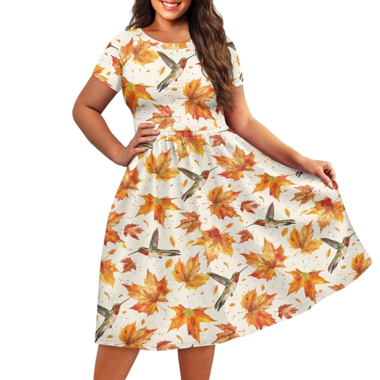 Scrawlgod Fall Maple Leaf Dress Women Casual Summer Dresses Midi Length with Sleeves Comfortable Pleated Dress for Women Summer Wide Neck for Scrawlgod Fall Maple Leaf Dress Women Casual Summer Dresses Midi Length with Sleeves Comfortable Pleated Dress for Women Summer Wide Neck for