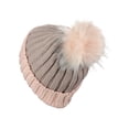 thumbnail image 4 of D&Y Rib Knit Beanie With Two Tone Cuff And Faux Fur Pom, Blush, 4 of 4