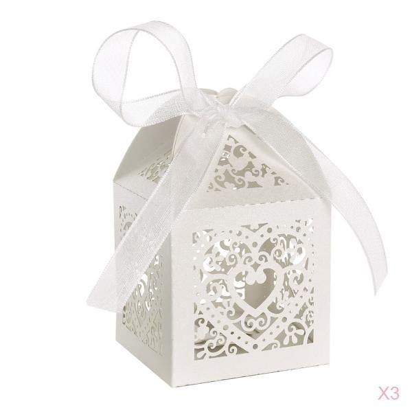 150pcs Heart Hollow-out Wedding Party Favor Caja Bolsa de dulces Cajas Bomboniere de de cumpleaños nupcial con cinta