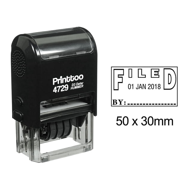 Printtoo Office Stationery Filed By Text Date With Sign Space Self Inking Dater Rubber Stamp-Black