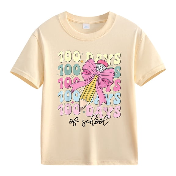 MZXELPRJD Toddler Clothes 100 Days Kids Girls Bow Pen Print Shirts 100th Day of School Gift T-Shirt Short Sleeve Creneck Tees Top