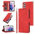 thumbnail image 1 of Skin-Friendly Wallet Case for Samsung Galaxy S22 Plus, Premium PU Leather Shockproof Card Slots Cash Holder Flip Cover with Kickstand Folio Magnetic Clasp Wrist Hand Strap Handbag Case,Red, 1 of 8
