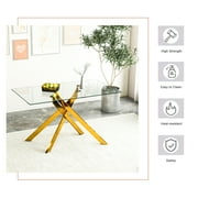 51.18 Rectangular Glass Dining Table, Holaki Modern Tempered Glass Kitchen Table with Sturdy Metal Legs, Dinning Room Table for Home Dinner, Gold