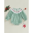 thumbnail image 2 of ZINTAOZT Newborn Baby Girls Christmas Clothes Plaid Bubble Romper Long Sleeve Smocked Jumpsuit One Piece Bodysuit Outfit, 2 of 8