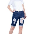 thumbnail image 2 of 2Luver, Women's, 5 Pocket Basic Ripped Denim Bermuda Jeans Shorts, Navy, 3, 2 of 3