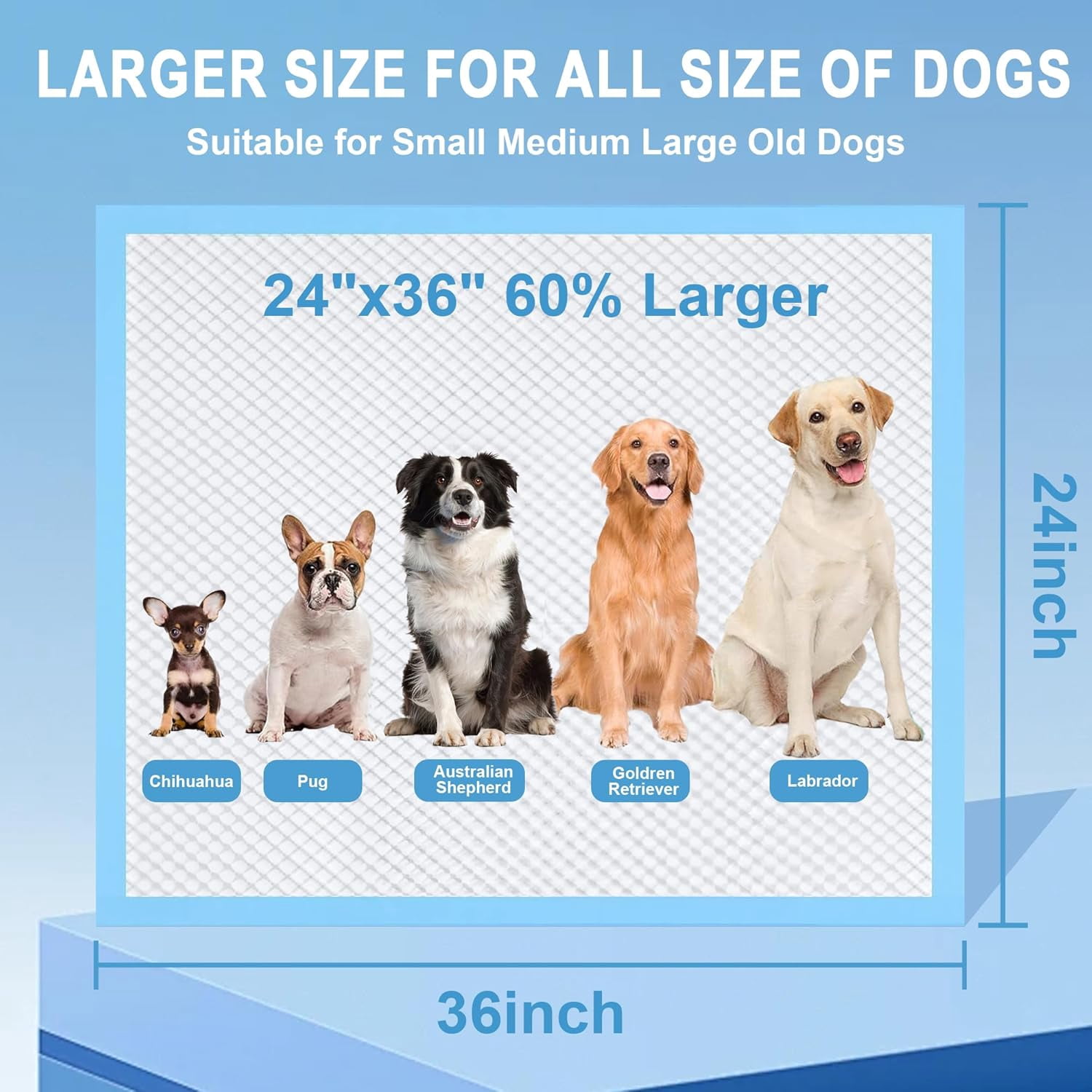 Puppy Pads 24"x36", Disposable Pee Pads for Dogs, Leak-Proof & Super Absorbent, Thicken Potty Training Pads for Doggie Cats Rabbits, Quick Dry Pet Piddle Pad
