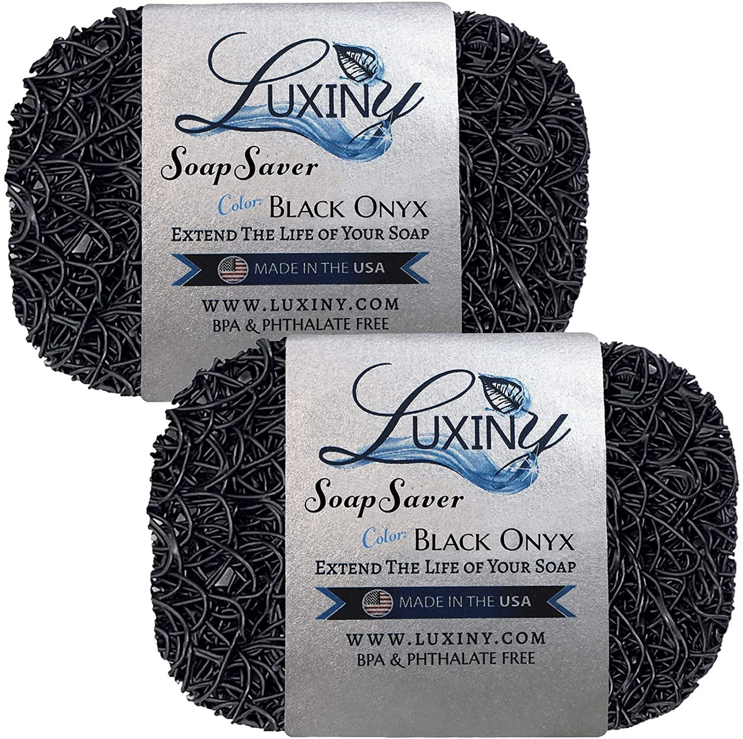 Luxiny American Made Soap Saver for Soap Dishes & Shower Soap Holders - Helps Handmade Soap Last Longer - Made from Plant Based Environmentally Friendly Bioplastics Black Onyx - 2 Pack