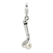 Amore La Vita Sterling Silver Rhodium-plated Polished 3-D Freshwater Cultured Pearl Golf Club Charm with Fancy Lobster Clasp