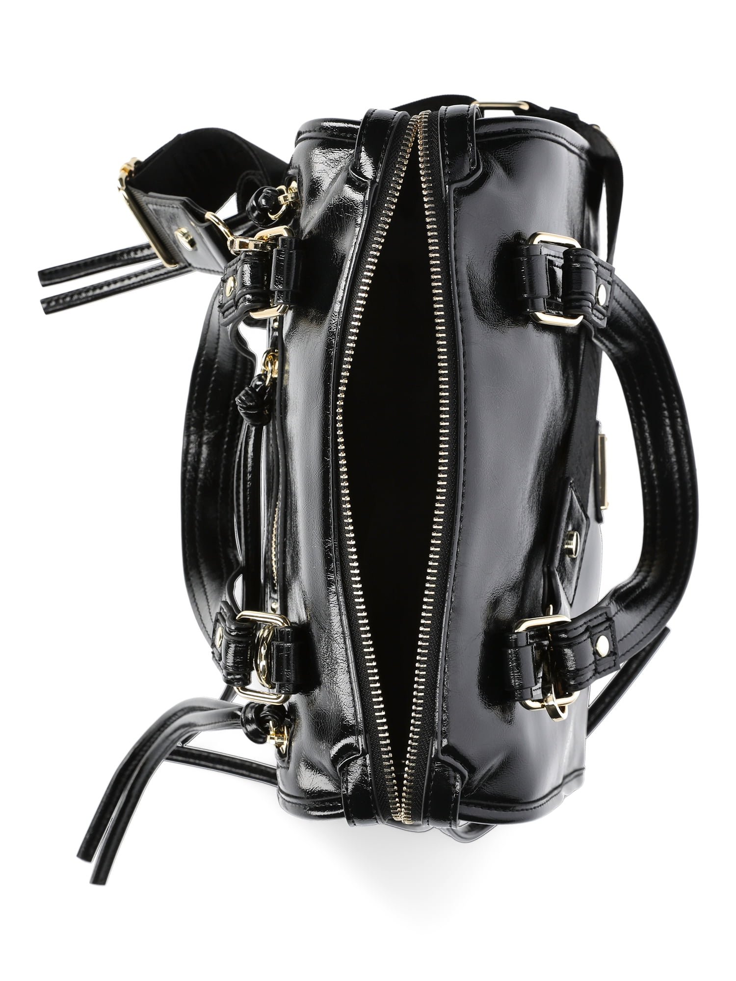 Madden NYC Women's Soft Zipper Satchel Handbag, Black Shine