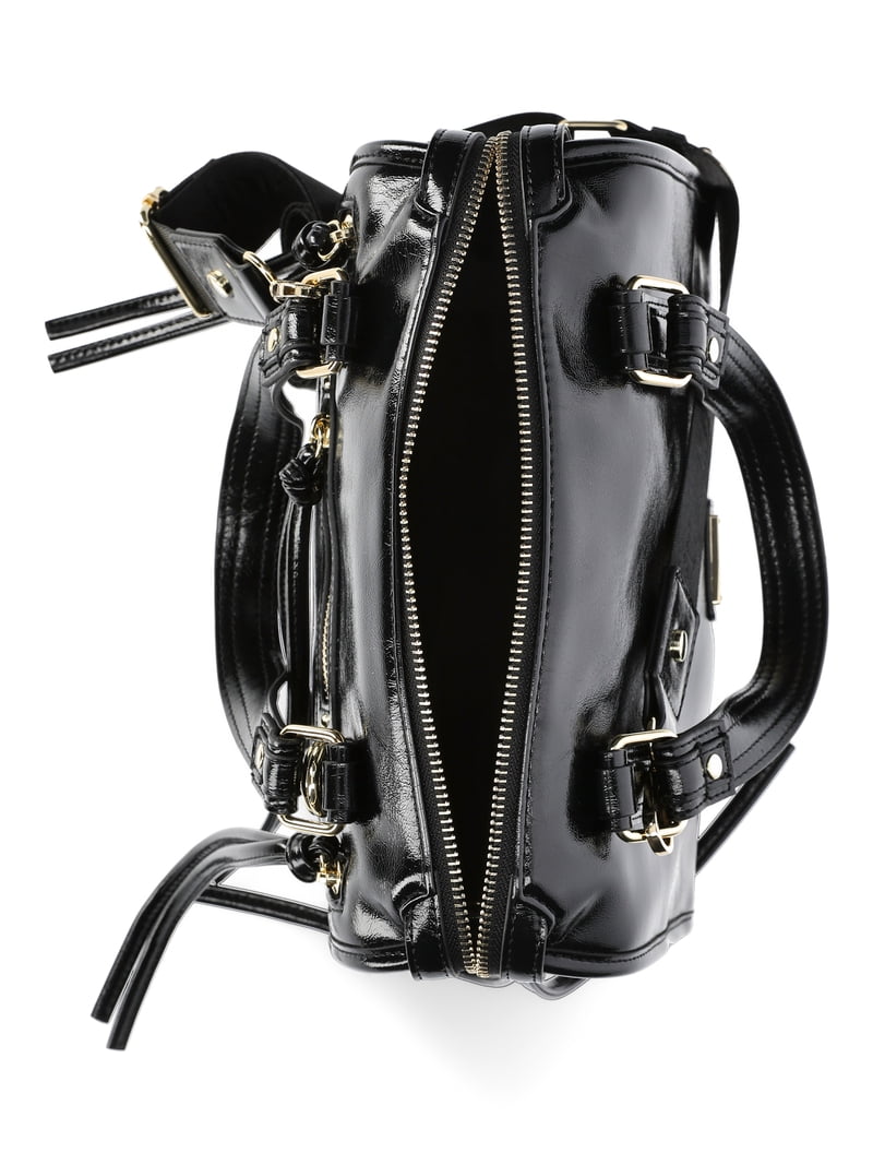 Madden NYC Women's Soft Zipper Satchel Handbag, Black Shine