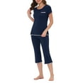 thumbnail image 4 of INSPIRE CHIC Women's Sleepwear Pajama Set Nightwear Round Neck Loungewear with Capri Pants S Navy Blue, 4 of 6