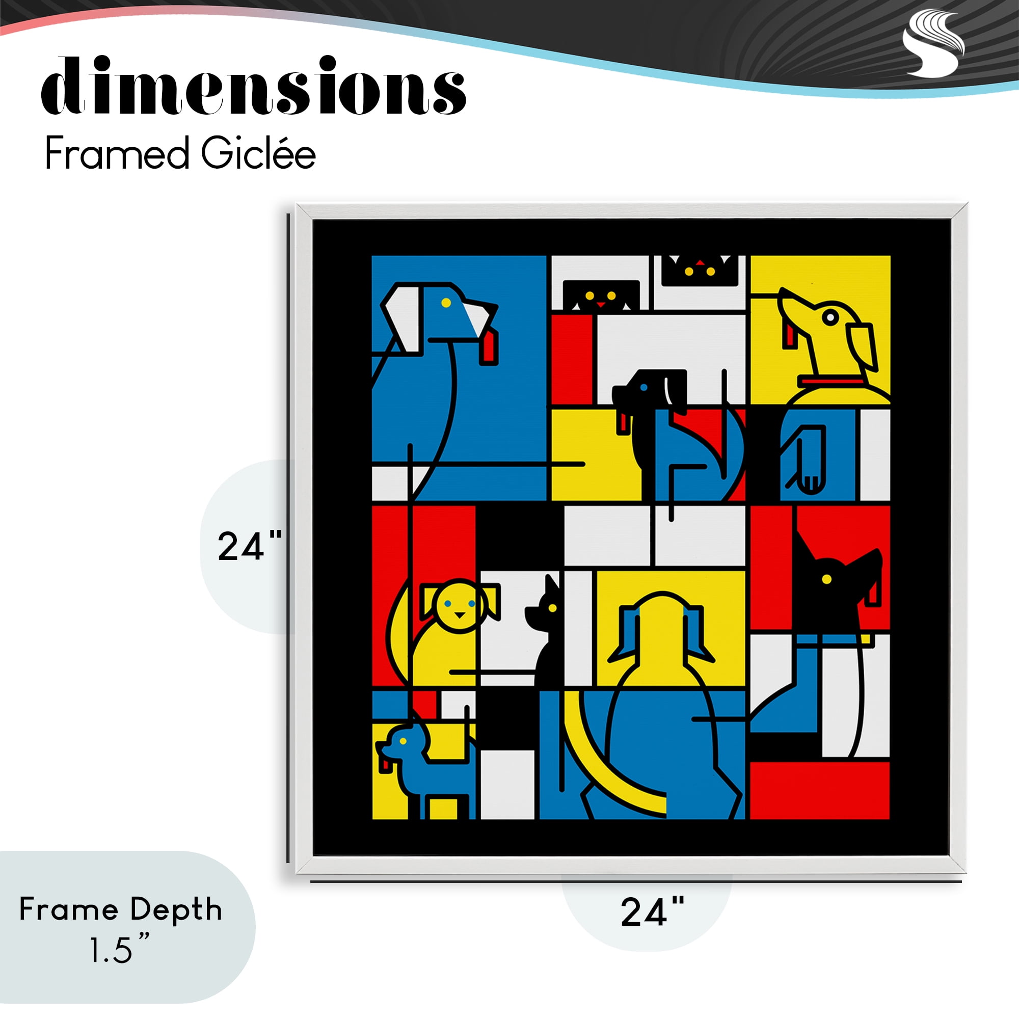 Stupell Industries Color Block Dogs Abstract White Framed Giclee Art, design by Tobe Fonseca