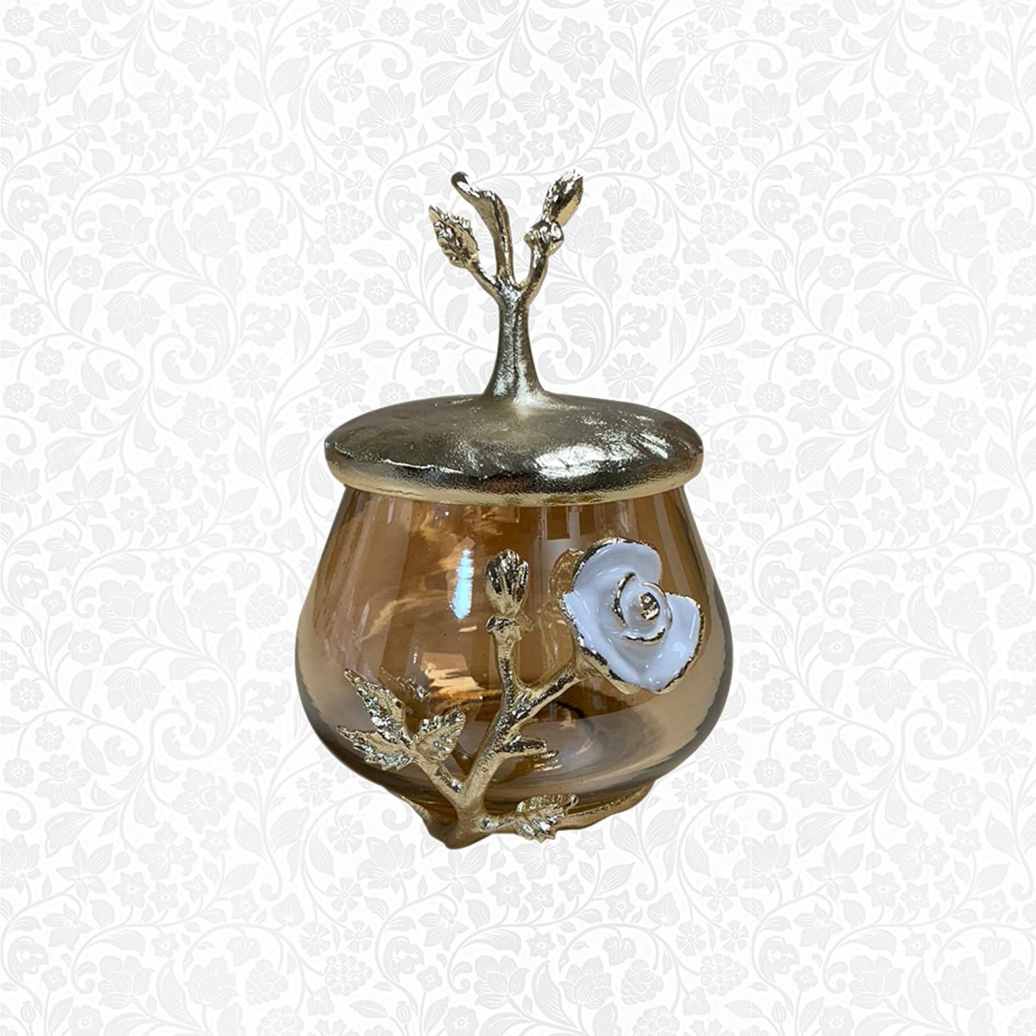 Decozen The Enamelled Rose Collection Cotton Ball Holder Glass and