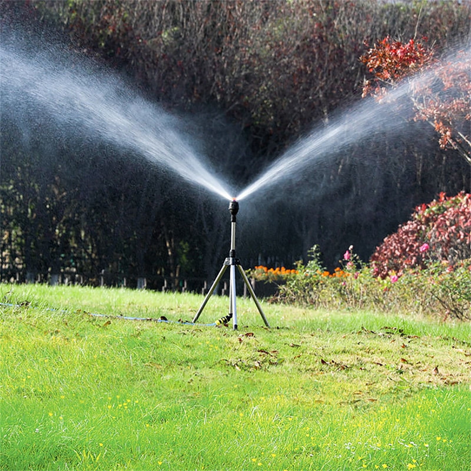 Qholemyo 360 Degree Automatic Rotating Tripod Sprinkler Stainless Steel Lawn Water Sprinkler For Yard Telescopic Support