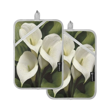 

Vzayy Kitchen Pot Holders Sets Heat Resistants for Cooking Baking Multiple White Lilies