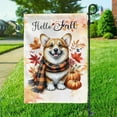 thumbnail image 3 of Hello Fall Corgi Scarf Welcome Autumn with Leaves Pumpkins Garden Flag 12x18in Double Sided Welsh Corgi Dog Lover Gifts Idea Outdoor Decor - 00011, 3 of 5