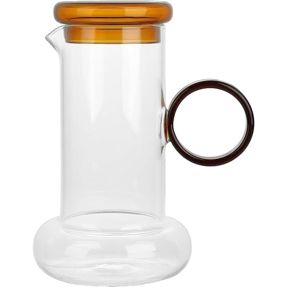 Elle decor Amber Ring Pitcher Set, Carafe and Water Glass Lid 2Pc Set Made of Borosilicate Glass, 29-Ounce, Clear